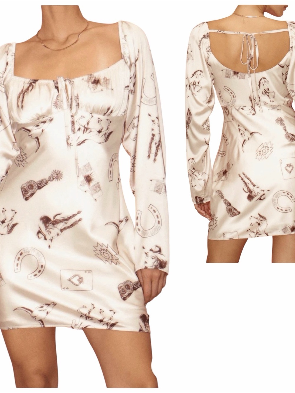 NEW Bailey Rose Modern Cowgirl Satin Mini Dress Western Side Zip Lined Beige L